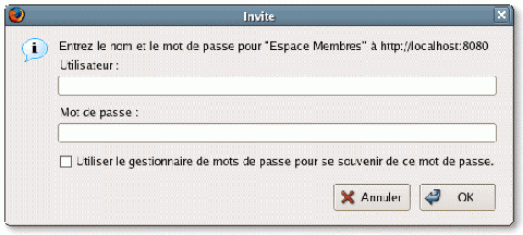Invite d'identification